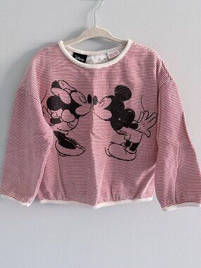 Zara Disney Mickey and Minnie Mouse Red Striped Sweater Top VGUC 2